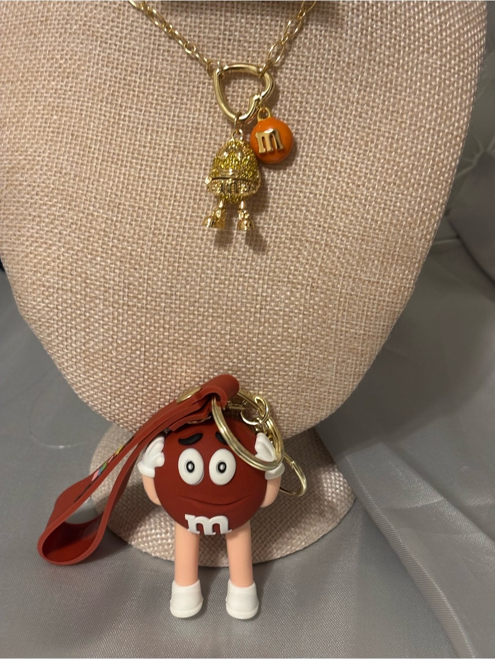 M&M's Character Keychain with Orange Charm Necklace